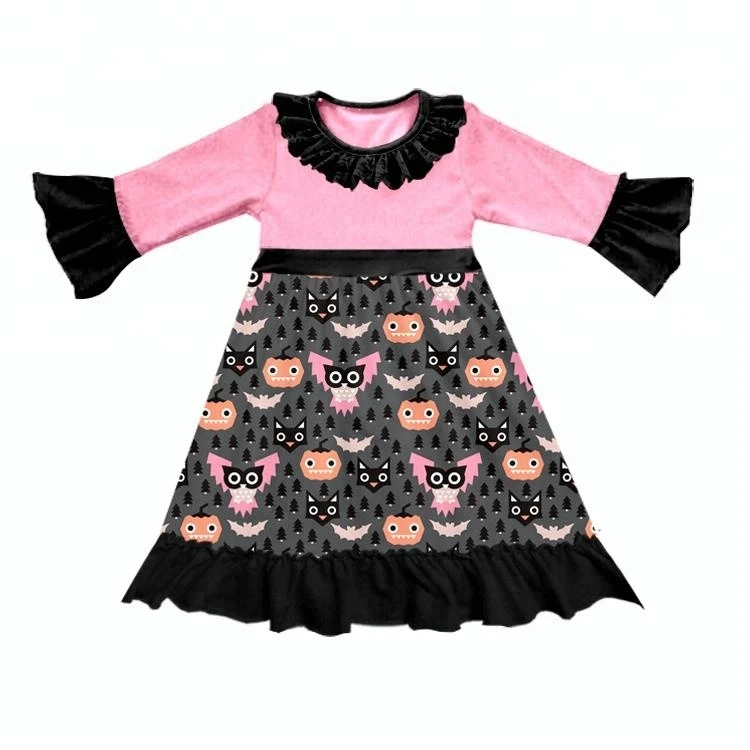 wholesale boutique toddler Kids short sleeve dress baby girl ruffle cotton puff sleeve dinosaur dress
