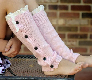 Wholesale buttons lace leg warmers knitting leg warmers for kids