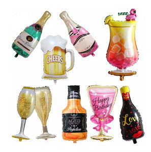 Wholesale custom jumbo large Cheers  r Champagne Glass Birthday Whiskey Bottle wine bottle foil balloons