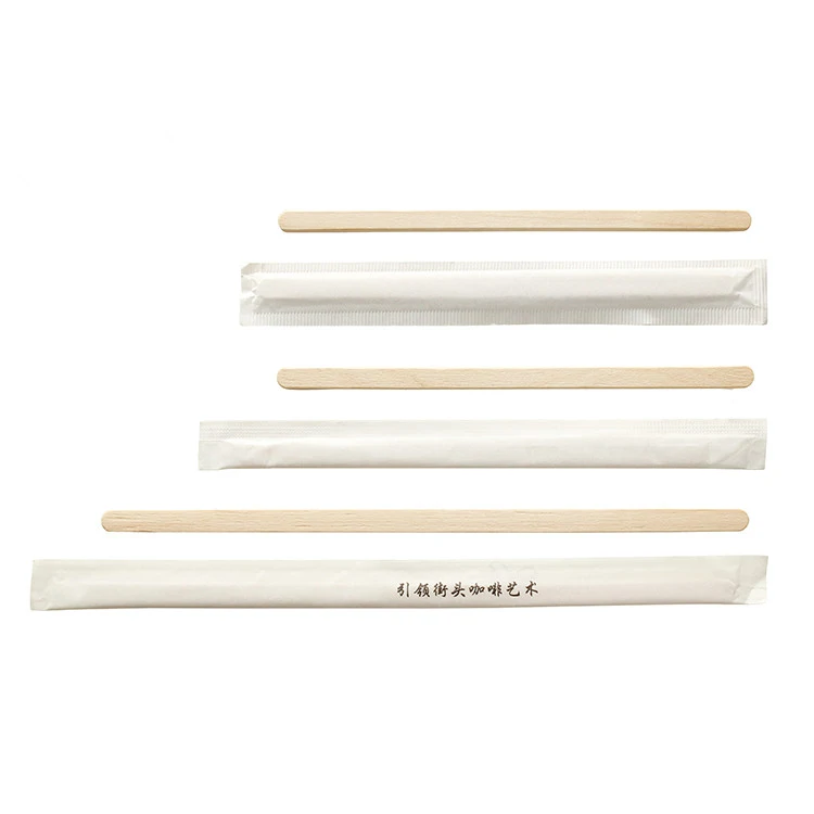 wholesale eco-friendly disposable individually wrapped coffee birch wooden stick stirrer 7inch