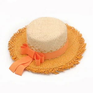 wholesale flat top flat edge raffia hat summer beach against UV sun protection soft bucket straw hats with rough selvedge