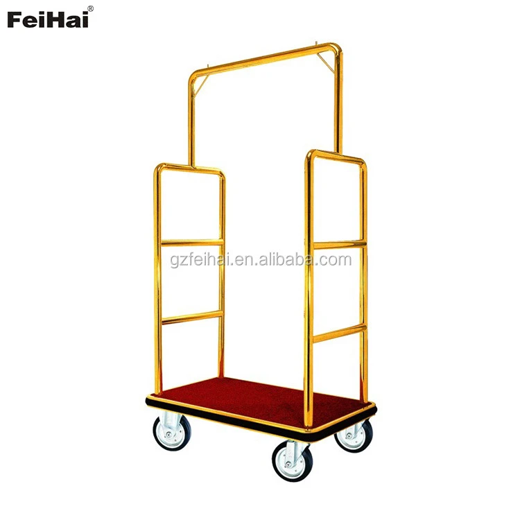 Wholesale gold finish bellman luggage trolley cart for hotel use