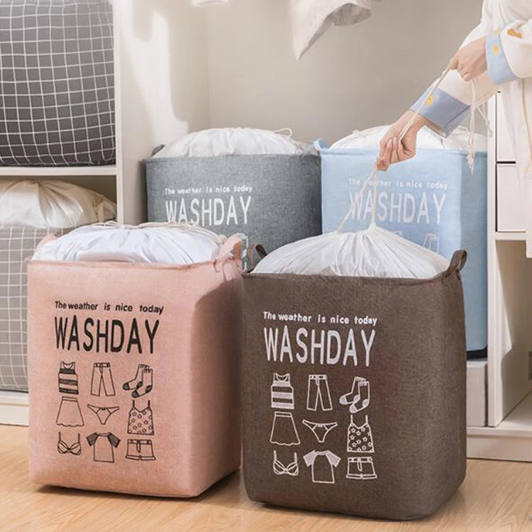 Wholesale Large Capacity Waterproof Storage Beam Mouth Bag Linen Home Dirty Clothes Hamper Washing Collapsible Laundry Basket