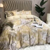 Wholesale satin 60s yellow 100% lyocell fiber comforter bed sheets silky bedding set flower