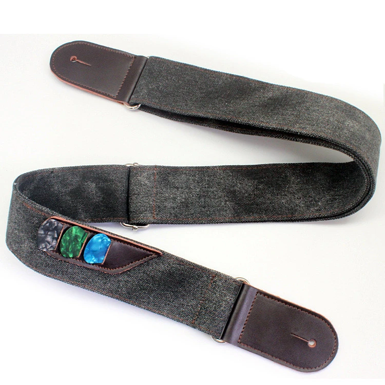 Wholesale Universal Musical Instrument Accessories Custom Denim Electric Guitar Strap with 3 Pick Holders