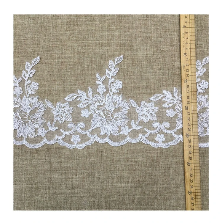Wholesales good quality sequins polyester lace border embroidery lace trim
