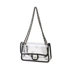 Women PVC Clear Purse Handbags for Working NFL Stadium Approved Bag Turn Lock Chain Shoulder Bag