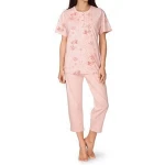 Womens floral print pin tuck op and calf length pant pj set