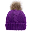 Womens Winter Ribbed Knit Faux Fur Pompoms Knitted Beanie Cap Chunky Lined Beanie Hats