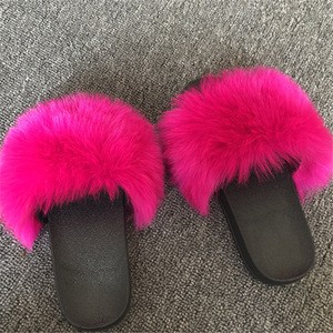 Womens Winter Warm Furry Slippers Ladies Cute Plush faux Fox Hair Sandal Shoes Fluffy Slippers Womens Fur Slippers for Women