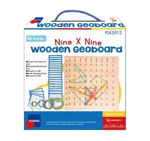 Wooden Geoboard Mathematical Manipulative Material Array Block Geo Board, Graphical Educational Toys with 30Pcs Pattern Cards
