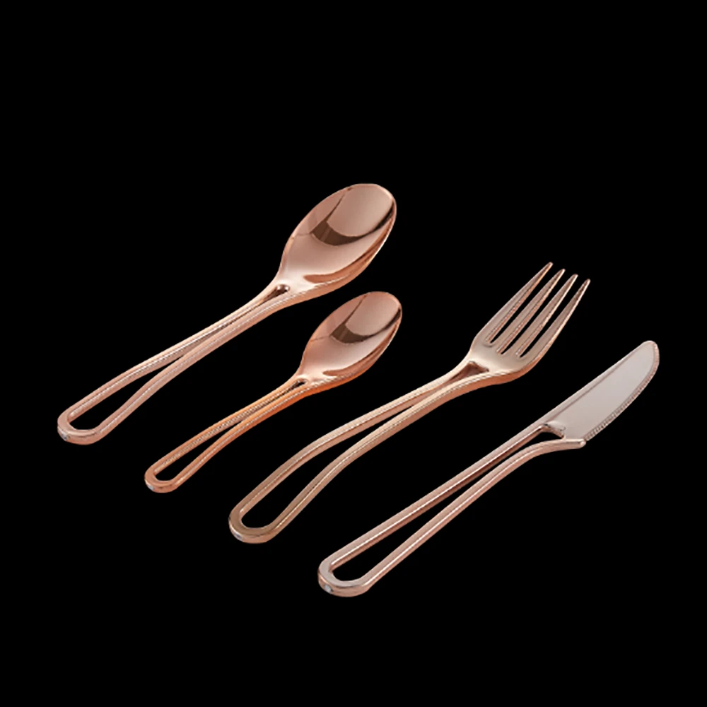 Xueli Disposable Gold Plastic Dessert Spoon /spoon/ Knife Cutlery Western Dessert Tableware Christmas Party Supplies