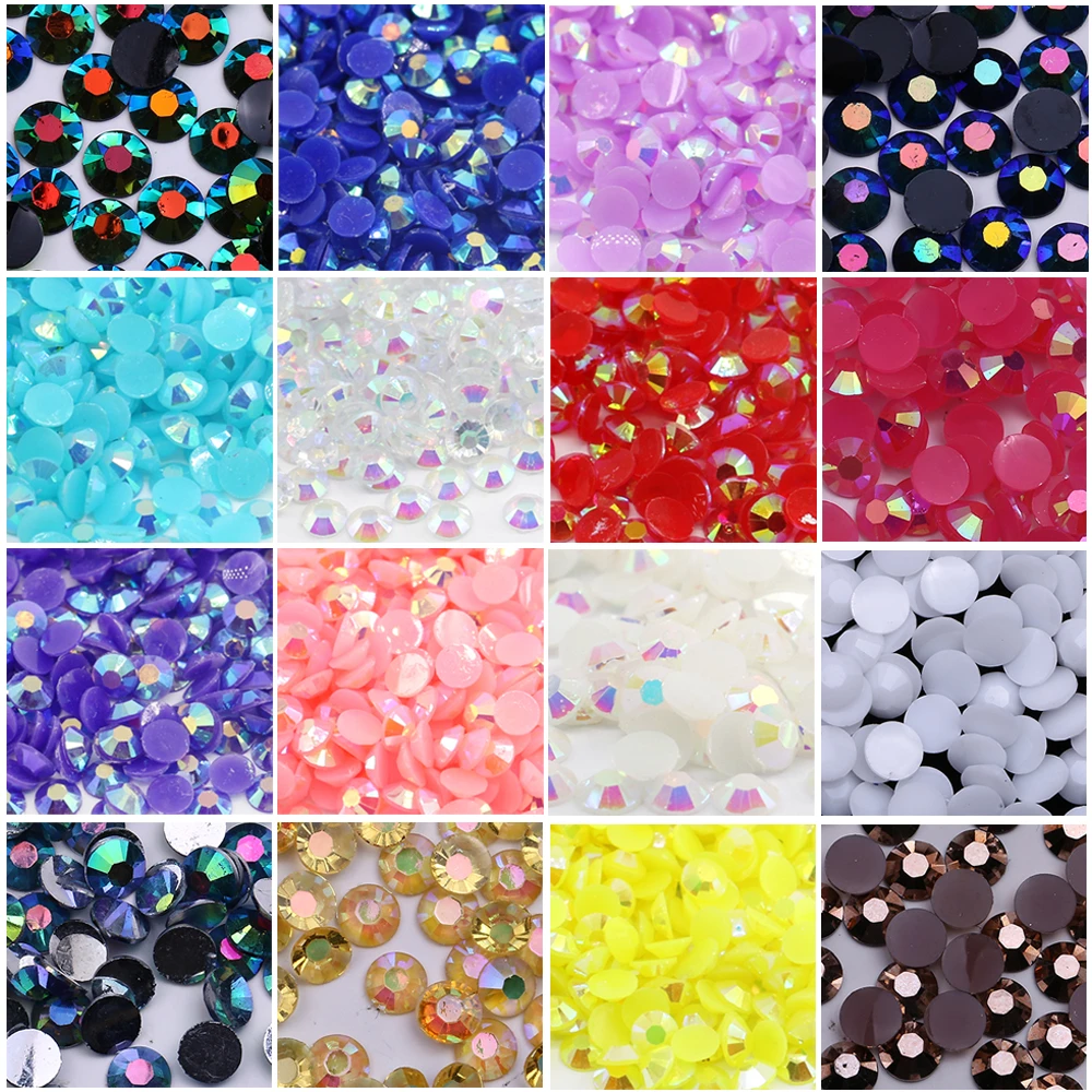 XULIN Jelly AB Colors Mixed Sizes Plastic Flatback Rhinestone Foiled Back Resin Stones