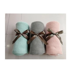 zero defect classic best selling luxury 2020 100% cotton organic cotton rice stitch knit  new born baby throw blanket