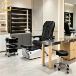Wood Stainless Steel Top Nail Table with Drawer, Salon Manicure Station for Nail Spa Furniture Custom