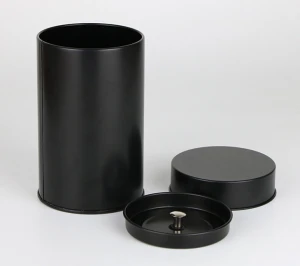 Hot Sale Food Grade Pop Double Lid Metal Cans Tea Packaging Round Airtight Black Tin Boxes Customized Empty Tea Contain