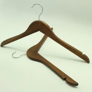 Flat style wooden hanger with notches on shoulder