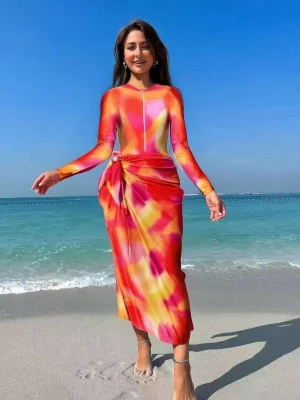 2pcs modest tie dye swimwear set
