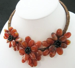 Carnelian Flower Choker Stone Necklace Earrings SET PN7