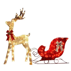 Outdoor Decoration 3D Deer With Sleigh Lights Animal LED Light