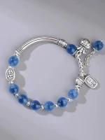 Pure Silver 999 Sugar Agate Bent Koi Bag Bracelet