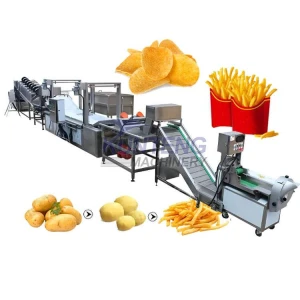 High efficiency automatic okra banana slice chicken french fries deep frying packaging production line