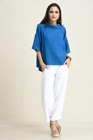 LINEN TOP WITH STAND-UP COLLAR