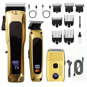 Super Luxury Men's Professional Hair Clippers Set 3-Piece Cordless Electric Shaver LED Display Lights Zero-Spacing Hair