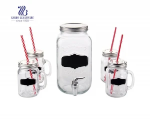Mason Jar Glass Beverage Dispenser 1 Gallon Mason Jar Set with straw