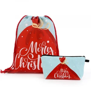 Cartoon Fabric Canvas Drawstring Christmas Bag