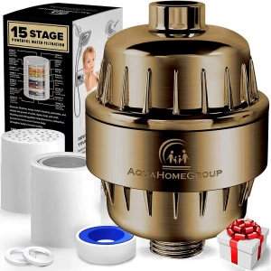 AquaHomeGroup 15 Stage Shower Filter with Vitamin C for Hard Water (Bronze)