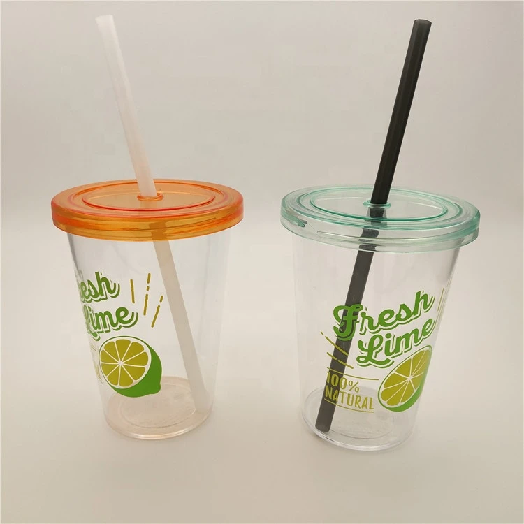 12 oz 375ml  Single Wall Cute Reusable Plastic PP Cups, Cold Drink PP Cups, Juice PP Cups with lid and straw