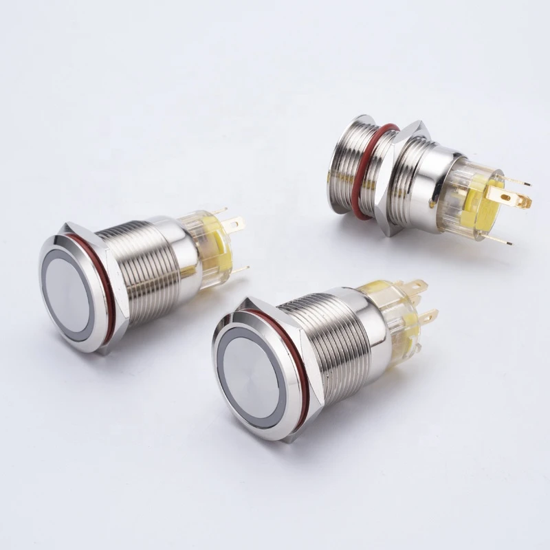 19mm Ring Led Metal Push Button Switch Self Locking Waterproof  Metal Push Button Switch