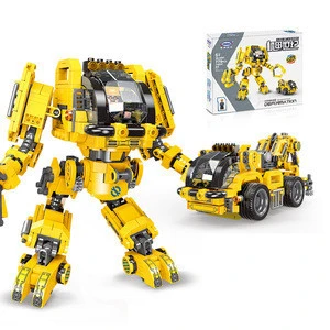 2 in 1 deformation robot and engineering truck robot building blocks car toys