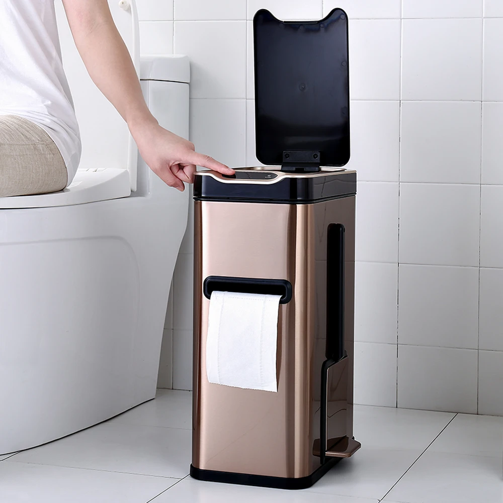 2 in 1 Touchless Bathroom Trash Bin with Toliet Brush