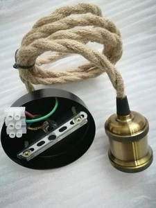 2016 best sell products hemp rope twisted cable lighting fittings with bronze ceramic lamp holder vintage lamp parts