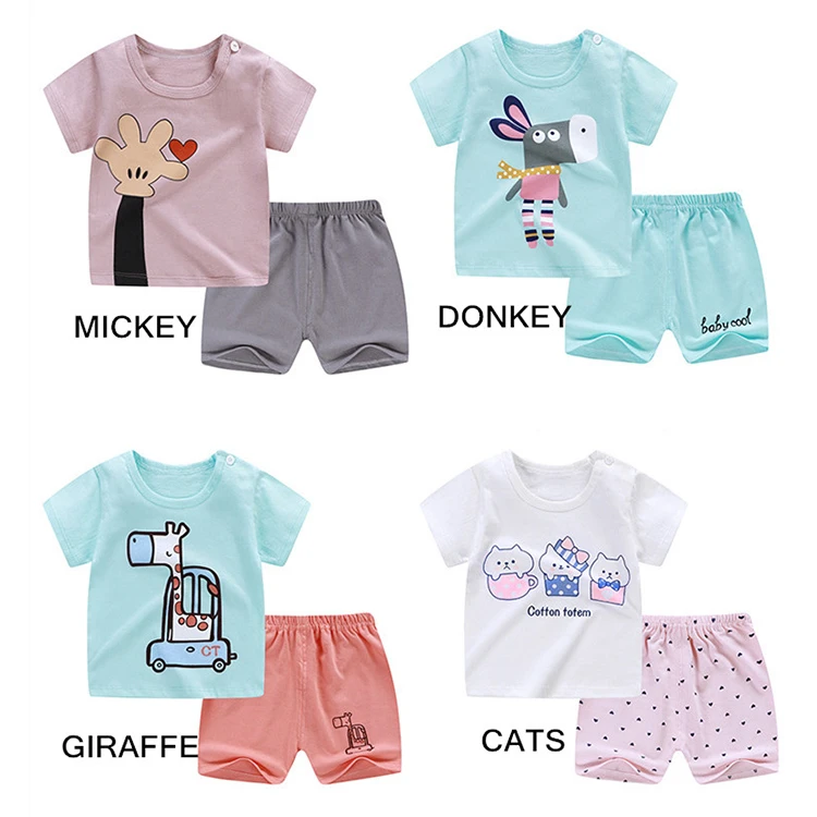 2019 cheap baby cotton fashionable boutique clothes clothing sets short sleeve t-shirt+pants