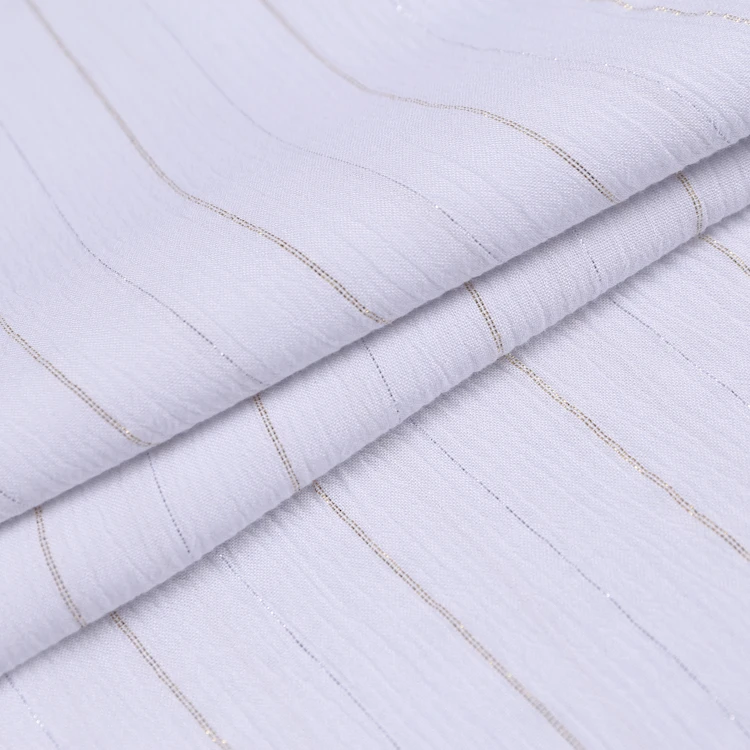 2019 Fashion style white yarn dyed striped type lurex metallic woven rayon fabric