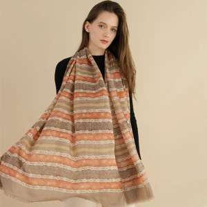 2020 fashin female autumn and winter stripe printing cotton spinning ladies shawl fashion scarf