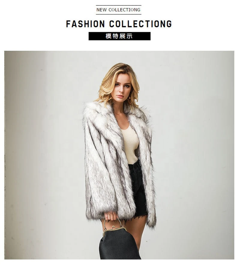 2020 winter hot selling fur faux coat stitching White bottom black tip mid-length  faux fur coat women
