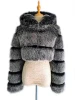 2021 Fur Coat Short Zipper Hooded Faux Fur Coat Imitation Fox Long Sleeved Stitching Women Jacket Female Coat