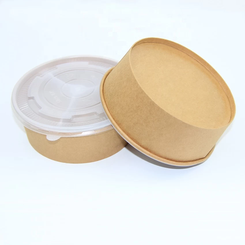 2022 latest brown kraft paper salad bowl double cover food separately sanitary convenient paper salad bowl with two layer lid