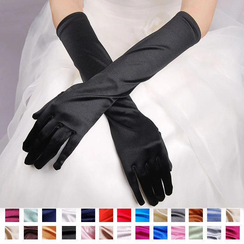 21 colors Bridal Gloves Satin Long Satin Vintage Wedding Photo Accessories Trip Shoot Sunscreen Wedding Dress Wedding Gloves
