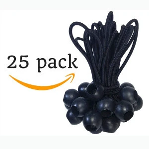 25 Pieces Ball Bungee Cords Black Elastic String Canopy Tarp Tie Down Straps Tent Fix Rope