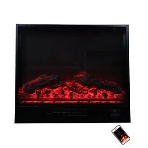 28" Black Flat Wall Mounted Electric Fireplace, No Heat, Colored LED Light, Glass, Dimmer with Remote