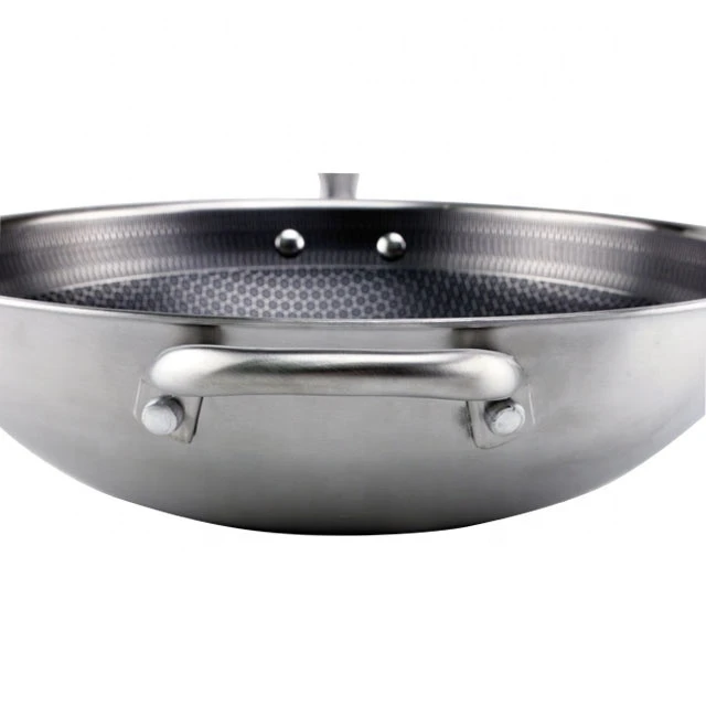 Buy 34cm 304 Stainless Steel Cooking Pan Non-stick Honeycomb Frying Pan  With Two Handles from Guangdong Meisite Daily Necessities Co.,Ltd, China