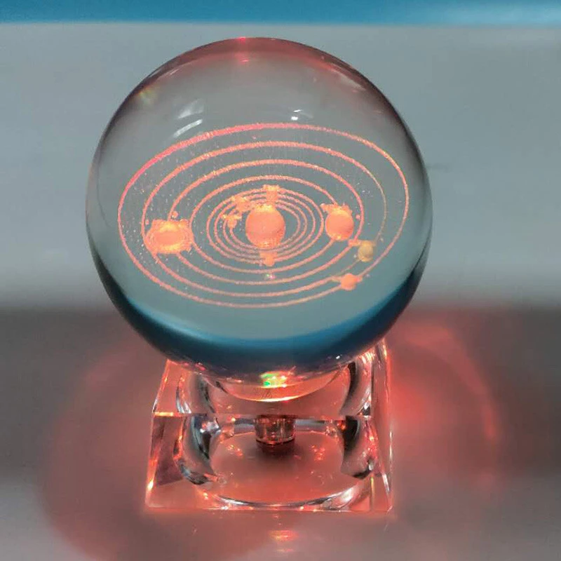 3d laser crystal ball with led light base  with solar system image