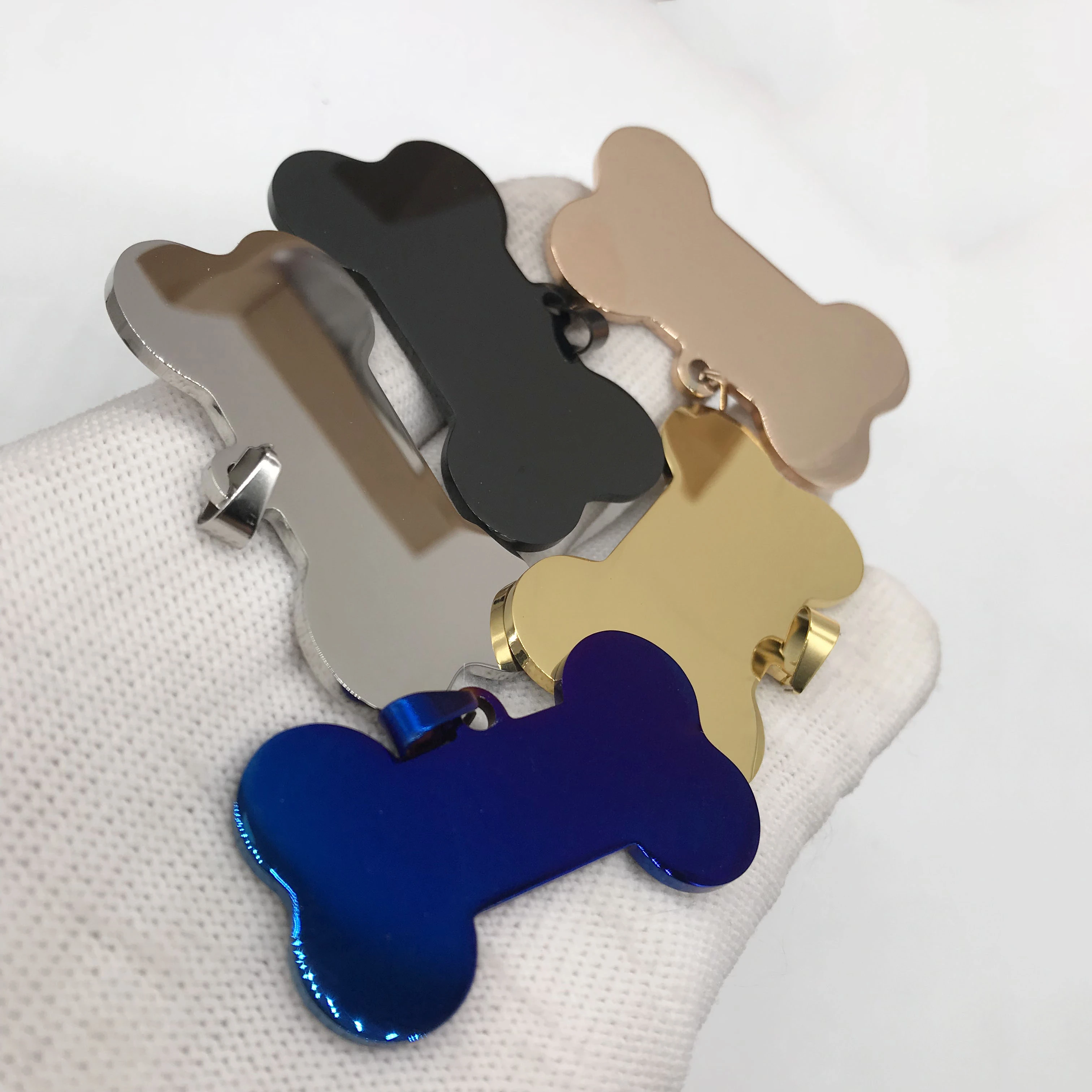 4 sizes 5 colors Shinny Stainless steel  Bone Shaped Pet ID Tags bone pet id dog tag