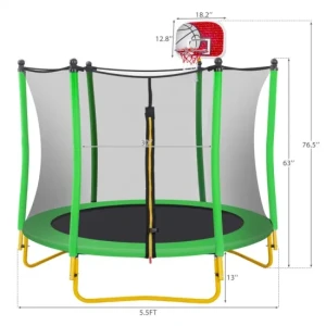 5.5FT Trampoline for Kids 65" Outdoor &amp; Indoor Mini Toddler Trampoline with Enclosure