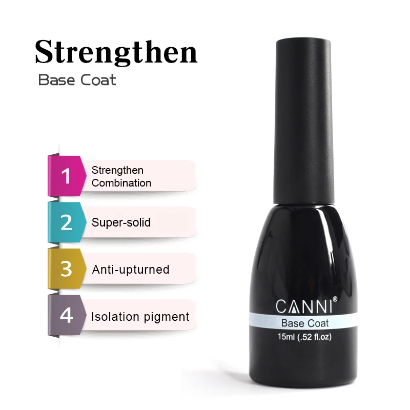 #62507J CANNI Nail Supplies Hot Sell 15ml Private Label Nail Art Color Soak off UV Gel Nail Polish Base Coat Gel